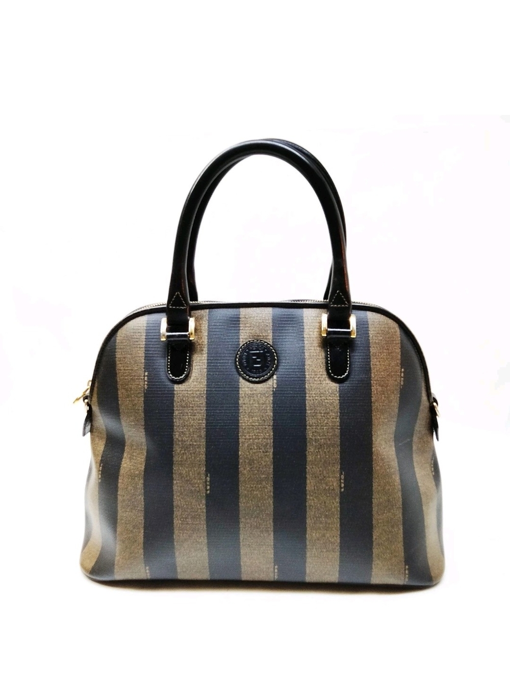 Fendi Striped Dome Satchel - Black & Tan